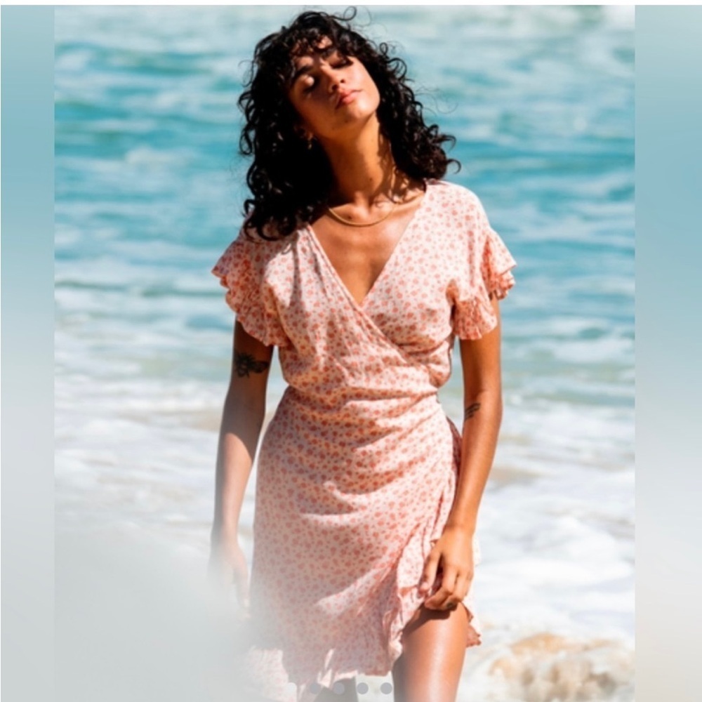 All Saints Floral Wrap Dress with Ruffle Sleeves